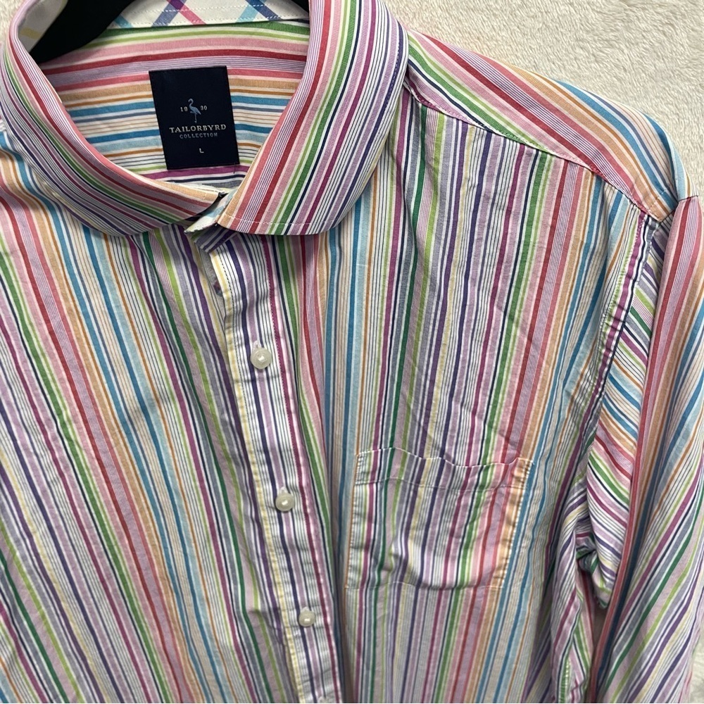 Tailorbyrd collection men’s casual button up shirt rainbow striped sz Large - Picture 3 of 9